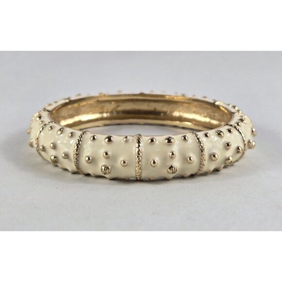 Lilly Pulitzer Bracelet Gold Plated Cream Enamel Sea Urchin Bangle VTG Signed - Picture 12 of 14